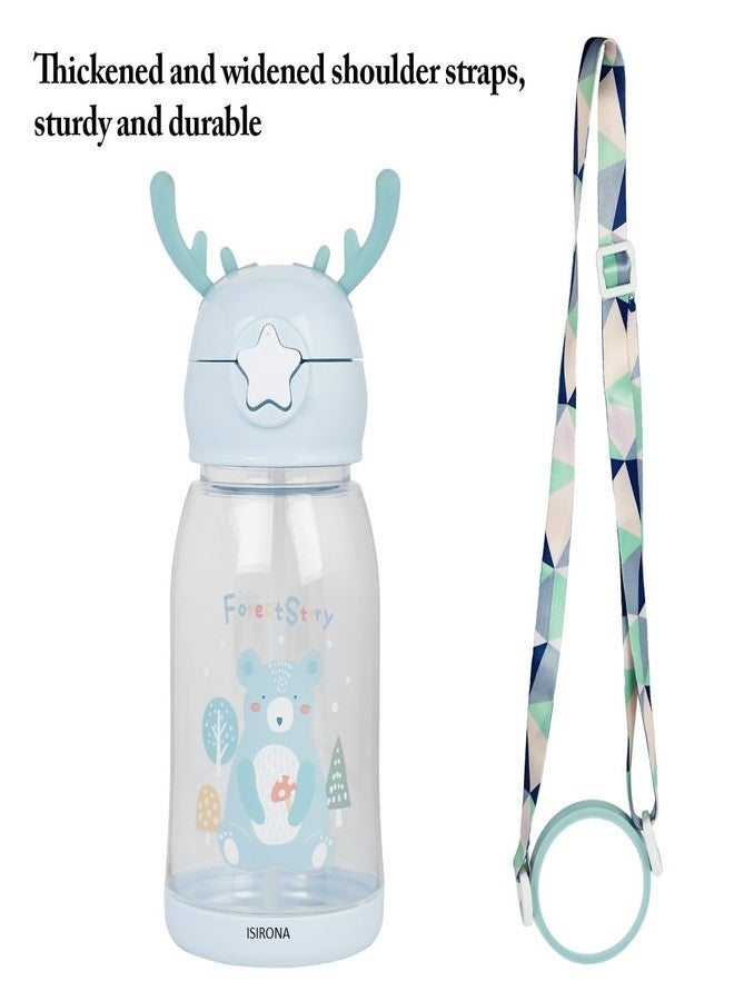 ISIRONA Kids Water Bottle with Sipper-600ml||BPA-Free-Leak-Proof||Cartoon Design with Push Button||Shoulder Strap||Unbreakable-Freezer Safe-for School-Picnic-Travel-office-home(600-ML-MULTI COLOR) - Image 2